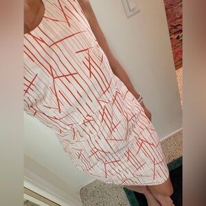 Peserico Italy coral white cotton lined mini shift dress 42 US 6